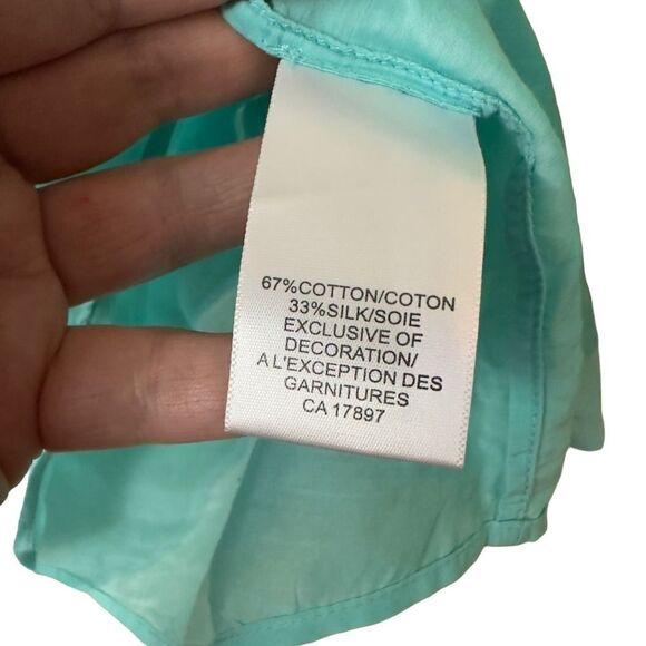 Trina Turk For Banana Collection Turquoise Silk Cotton Blue Blouse Size 0 - Picture 7 of 8